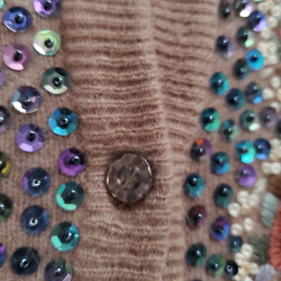 VTG 80 Light Brown Embroidered and Iridescent Sequined Cardigan by Shuangtiane - Picture 5 of 5